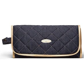 Trocador Portátil Jeans Dourado Cor Azul Marinho