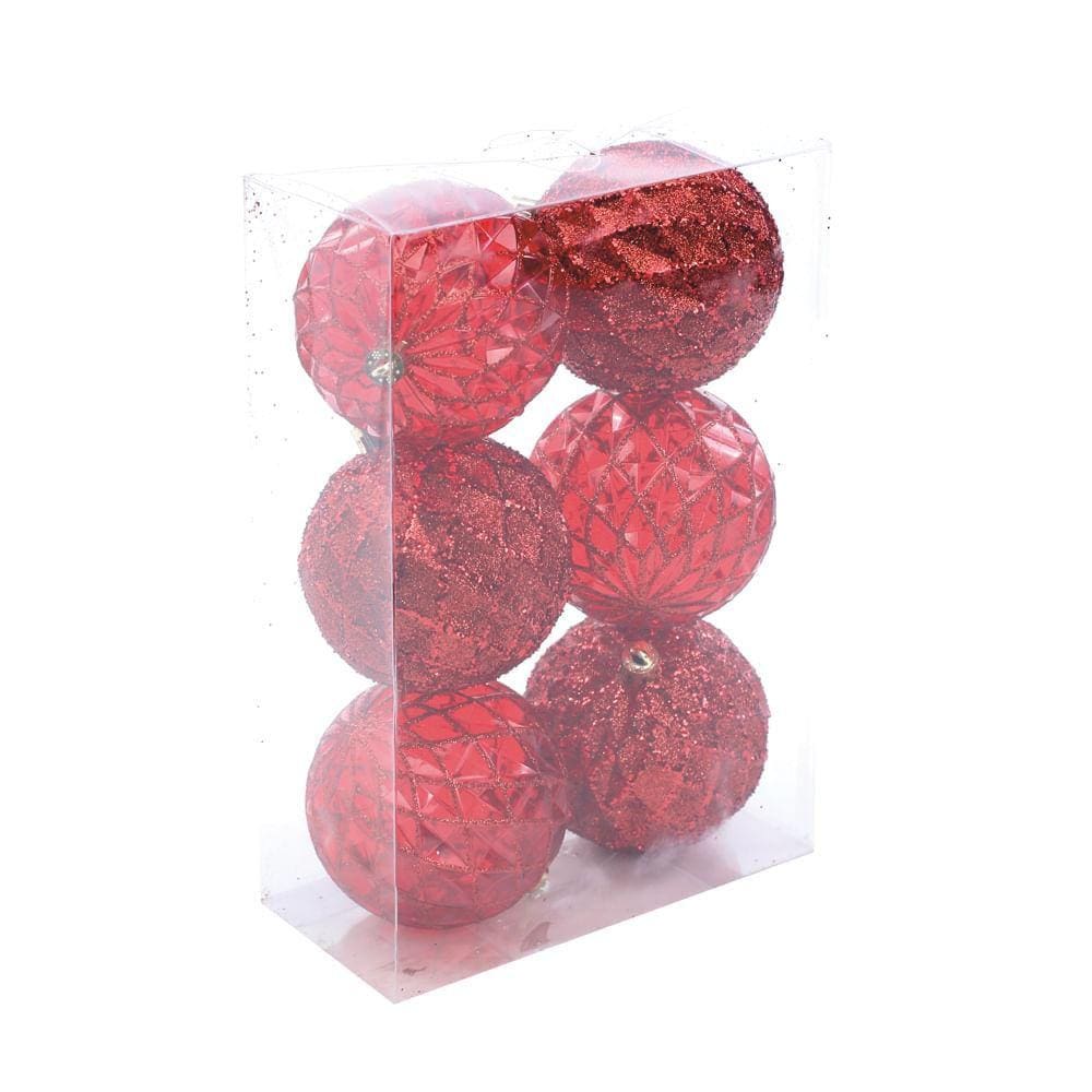 Bola De Natal Losango Glitter Vermelha 8Cm Jg 4 Un 1001967