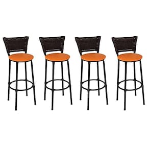 Kit 4 Banquetas Altas Preta com Encosto Junco Argila Assento Laranja
