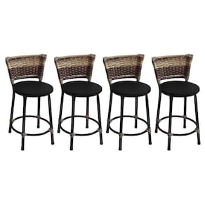 Kit 4 Banquetas Baixas Preta com Encosto Junco Capuccino Assento Preto