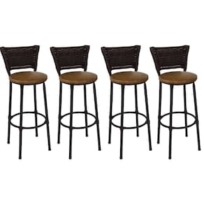 Kit 4 Banquetas Altas Preta com Encosto Junco Argila Assento Marrom