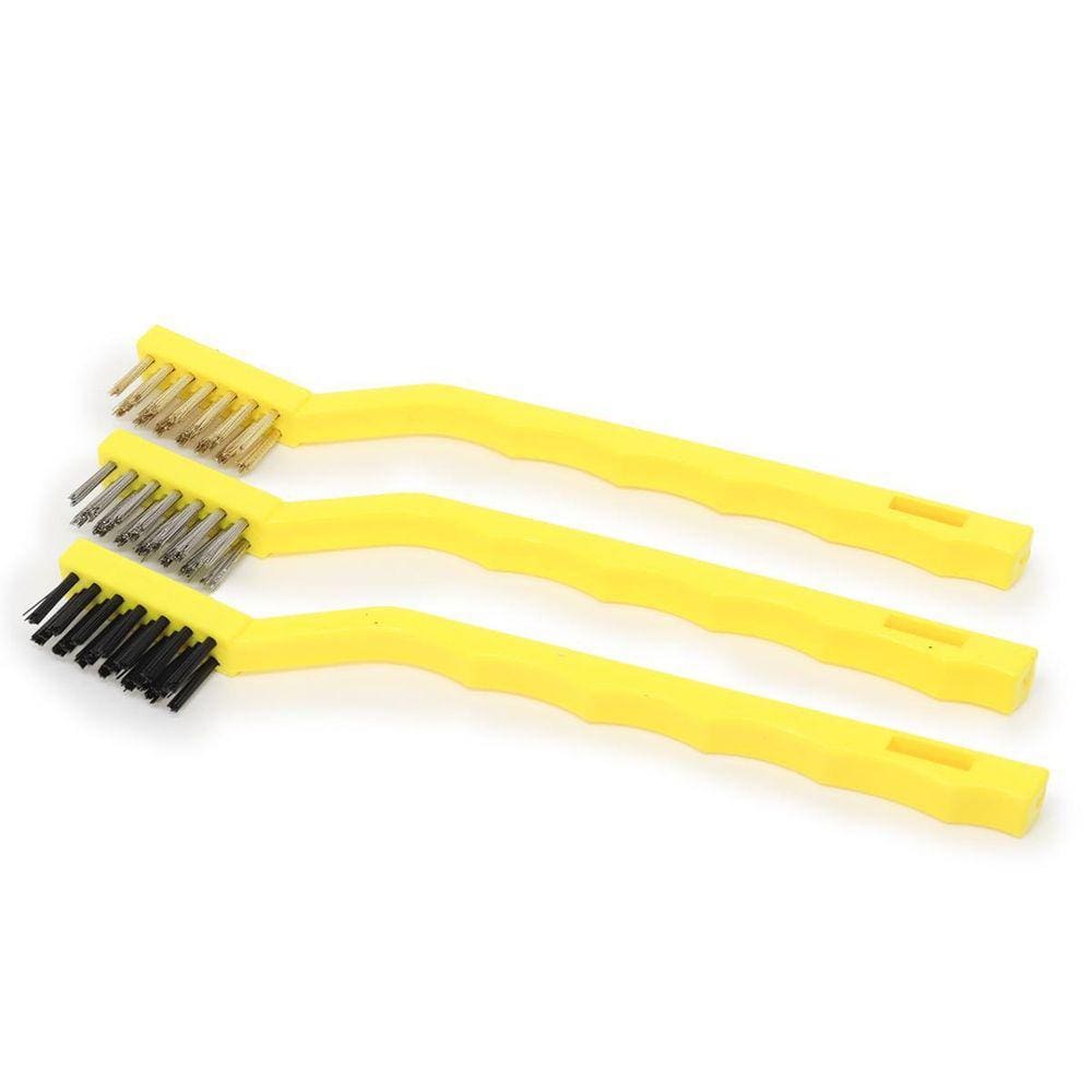 Kit 3 Escovas Aço Nylon Latão Manuais Com Cabo Para Limpeza