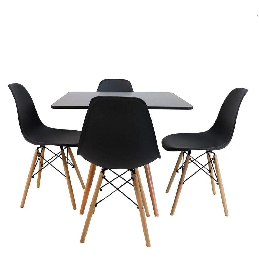 Kit Mesa Eiffel Preta Quadrada 80cm + 04 Cadeiras Eiffel