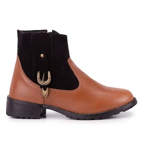 Coturno Feminino Bota Salto Montaria Cafe Com Ziper Flatform