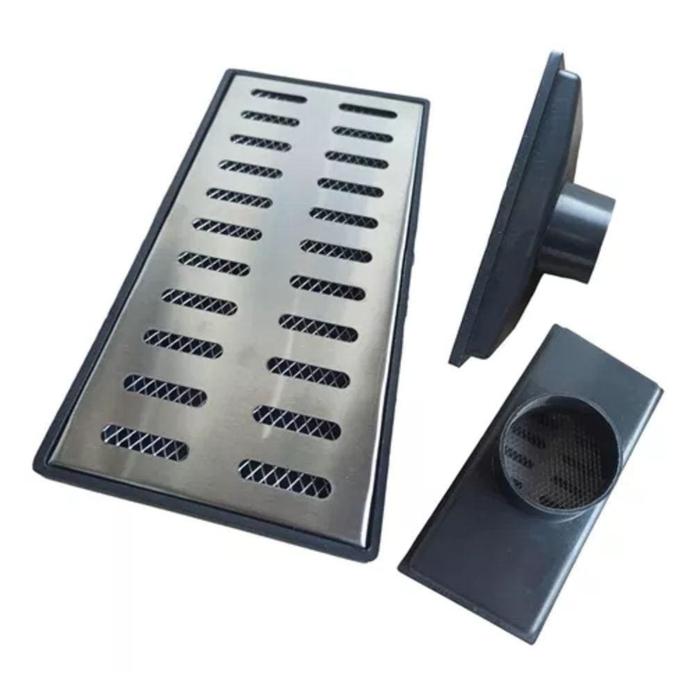 Ralo Pluvial Quintal 15x30 Inox 304 Cocho Coletor Saída Baixa 100mm e Tela Anti Inseto