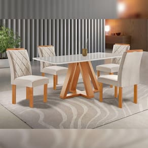 Conjunto Mesa Tampo Smart Plus Kyra 120cmx90cm 4 Cadeiras Arthus Cinamomo/Off White/Suede Bege