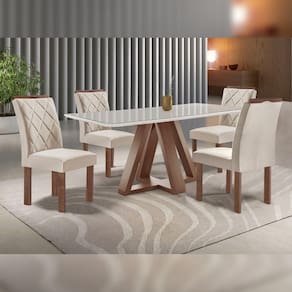 Conjunto Mesa Tampo Smart Plus Kyra 120cmx90cm 4 Cadeiras Arthus Chocolate/Off White/Suede Bege
