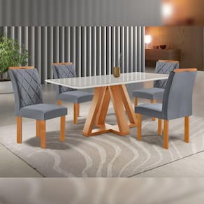 Conjunto Mesa Tampo Smart Plus Kyra 120cmx90cm 4 Cadeiras Arthus Cinamomo/Off White/Suede Cinza