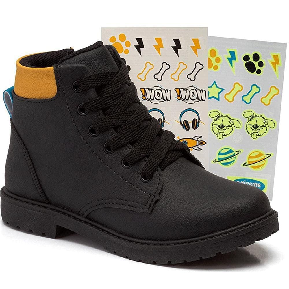 Bota Cano Curto Infantil Masculina Rock Kids Com Adesivo Klin Ref: 154095 28/36
