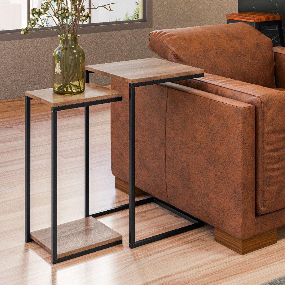 Mesa Lateral Sofá Conjunto Aurora com 2 Peças Pés Metálicos Estilo Industrial Cor Demolição e Preto - Dream Home Design