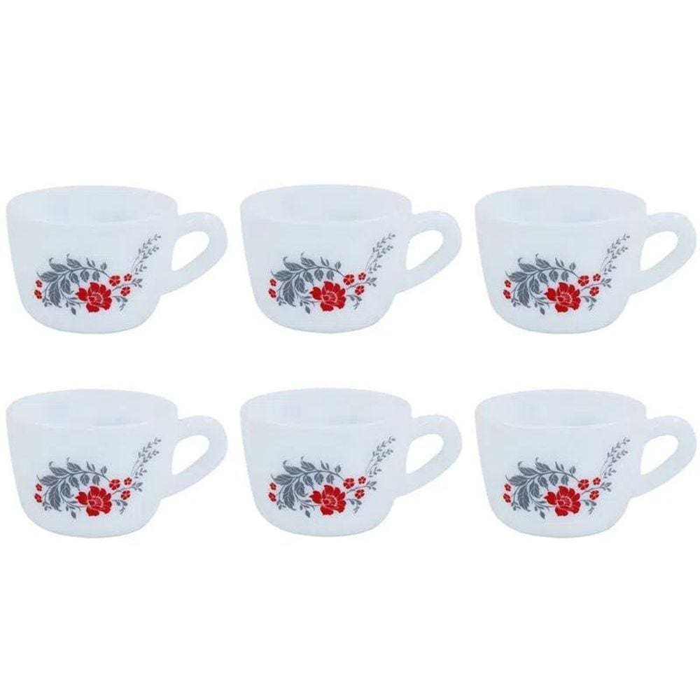 Jogo Xícaras Vidro Branca Scarlet Chá Café 6 Peças 130Ml
