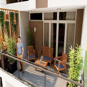 Conjunto Para Jardim 4 Peças 3 Poltronas 1 Mesa de Centro Família de Madeira Eucalipto Amadeirado/Azul