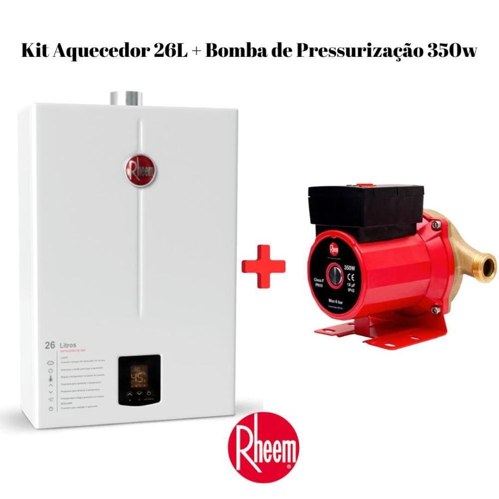 Aquecedor 26 Litros Glp Bivolt + Bomba 350W 220V Rheem