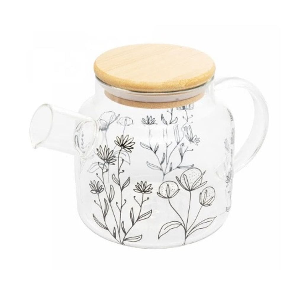 Chaleira de Vidro Borossilicato com Tampa de Bambu Flor 600ml - Wolff