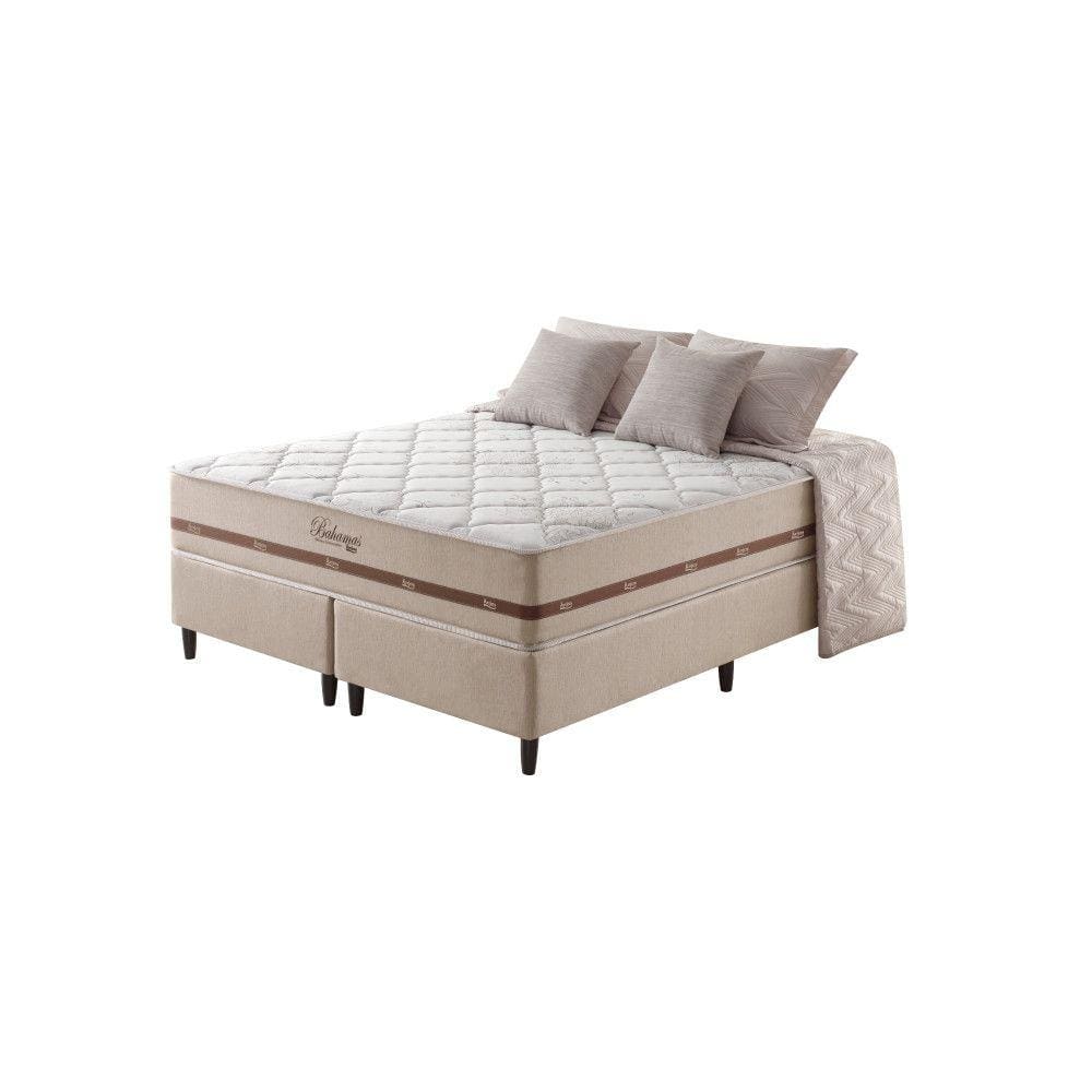 Cama Box King Bege + Colchão Molas Superlastic Bahamas 193x203x63cm