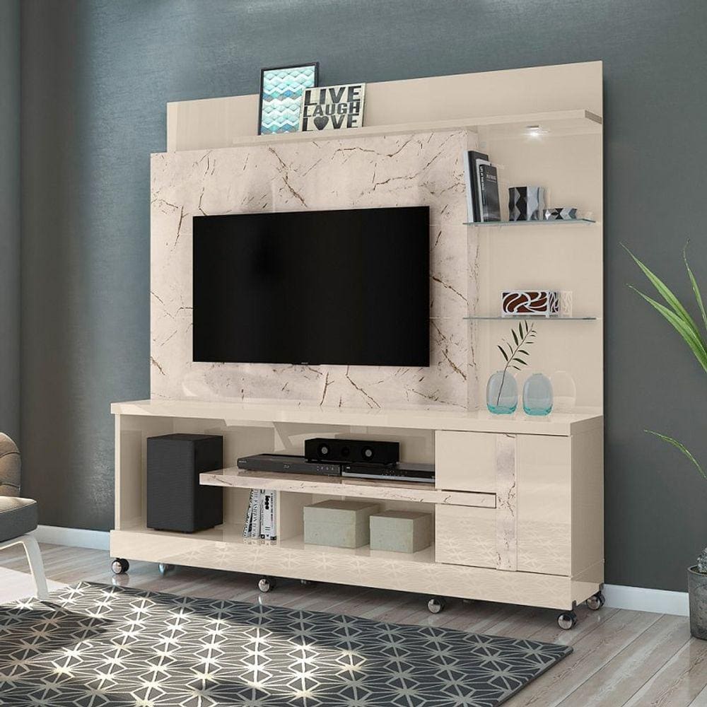 Estante Alan para TV de até 55 polegadas COM RODÍZIO - CALACATA / OFF WHITE - Madetec