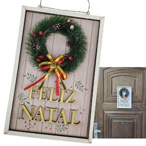 Quadro Decorativo Natalino Guirlanda Feliz Natal Parede Porta Com Bolinhas Decoraçao Advento Loja Casa Sala Quarto Hall