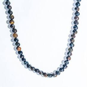 Colar Choker Pedra Olho de Falcão Bolinha 6mm Rolada 40cm