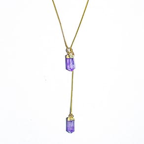 Colar Gravata Pedra Ametista Micro Ponta Natural Dourado 136879