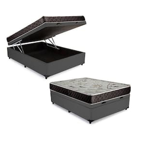 Cama Box Baú Casal Conforto Sintético Cinza + Colchão Casal Conforto Espuma D33  24x138x188