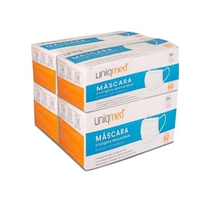 Máscaras Descartáveis Tripla Clipe Nasal Kit 200Un Uniqmed