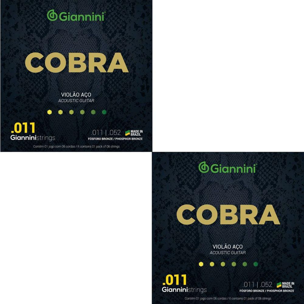 Kit 2 Encordoamento Violão Giannini Aço Cobra GEEFLKF Fósforo Bronze 0.011&quot;