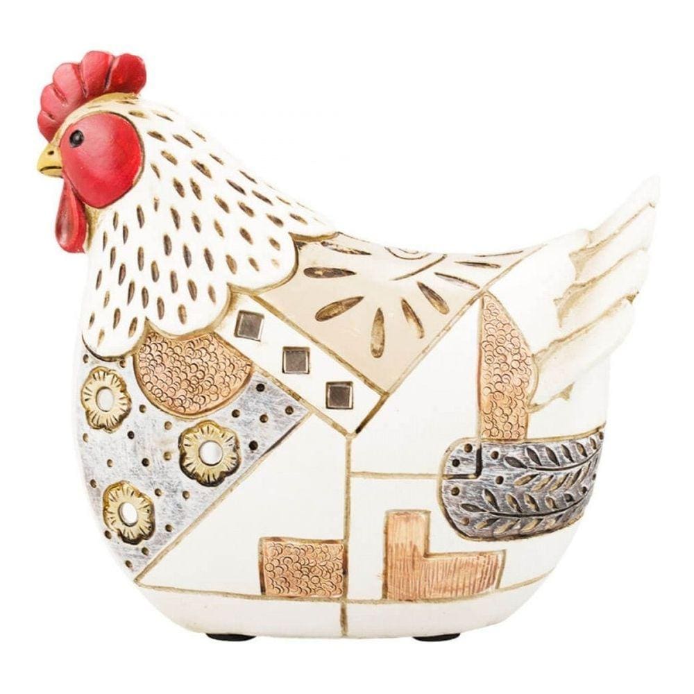 Enfeite Decoração Cozinha Galo Branco Em Resina - 18cm