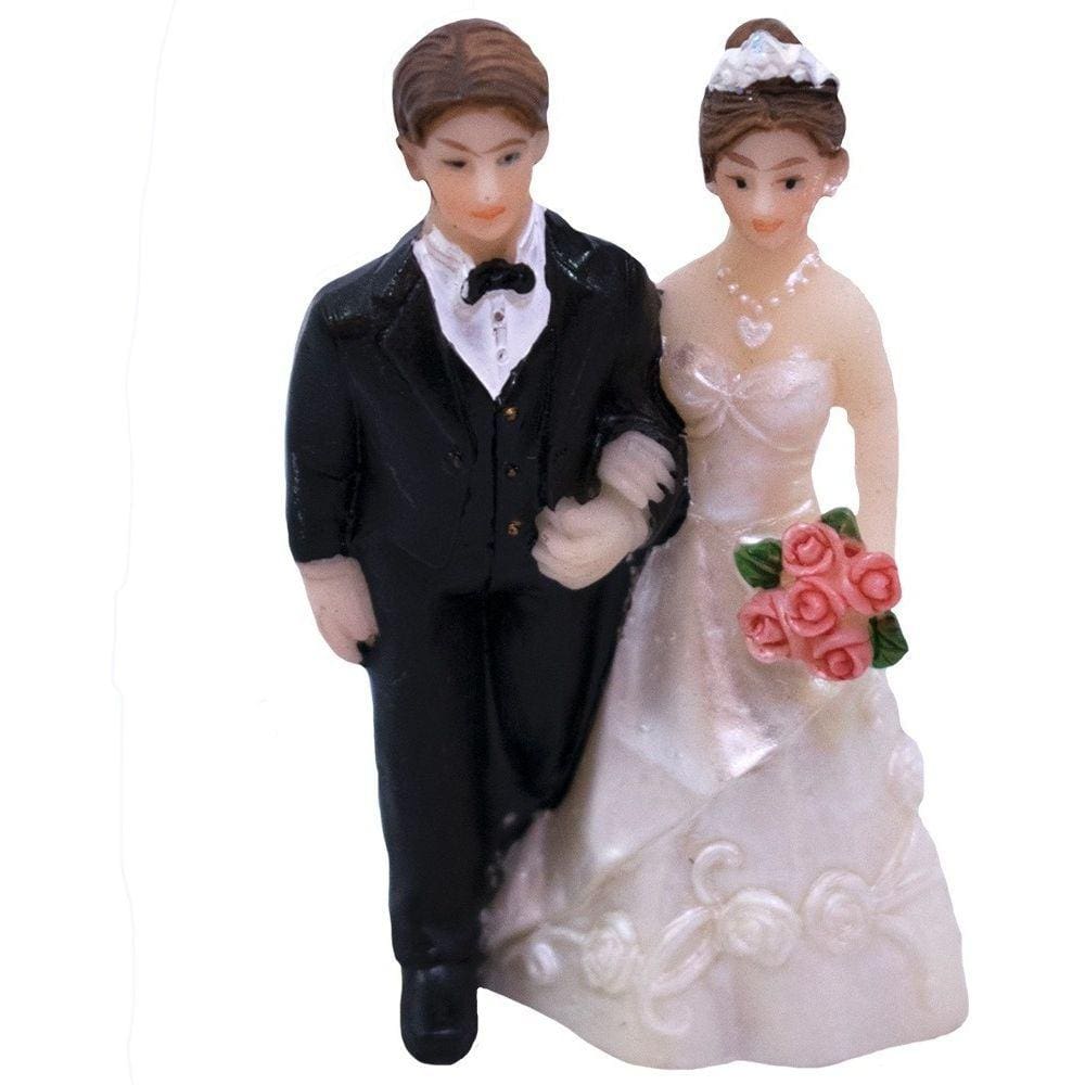 Enfeite Casal Noivos Noiva Segurando Buquê De Flores 6.5cm