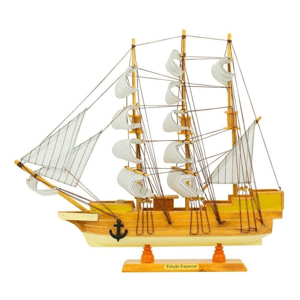 Miniatura Enfeite Decoração Barco Navio Veleiro Madeira 43cm