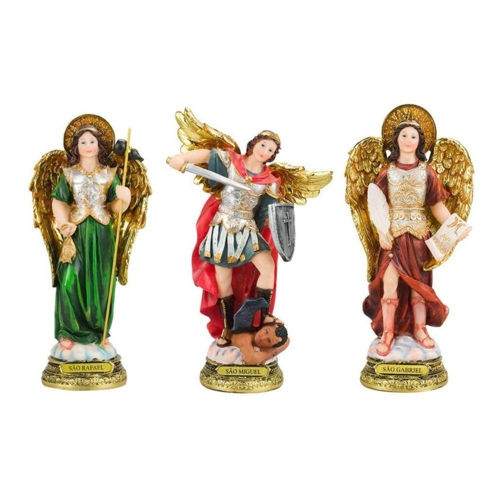 Imagem Estátua Kit Três Trio 3 Arcanjos 23cm Enfeite Resina