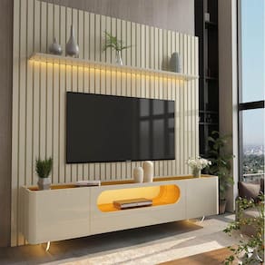 Rack com Painel Ripado para TV até 85 Polegadas 1 Gaveta 2 Portas 230cm Nobre Off White/Marromle