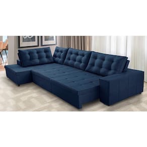 Sofá de Canto Retrátil e Reclinável com Molas 3,40x2,00 Esq Jacke Suede Azul Adonai Estofados