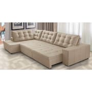 Sofá de Canto Retrátil e Reclinável com Molas 3,00x2,00 Esq Jacke Suede Bege Adonai Estofados