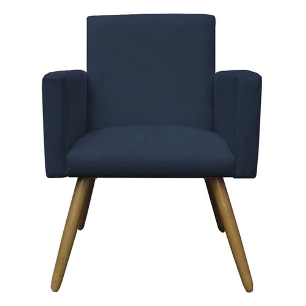 Poltrona Decorativa para Sala Escritório e Recepção Alice Confort Pés Palito Tecido Suede Cor Azul Marinho - Decora