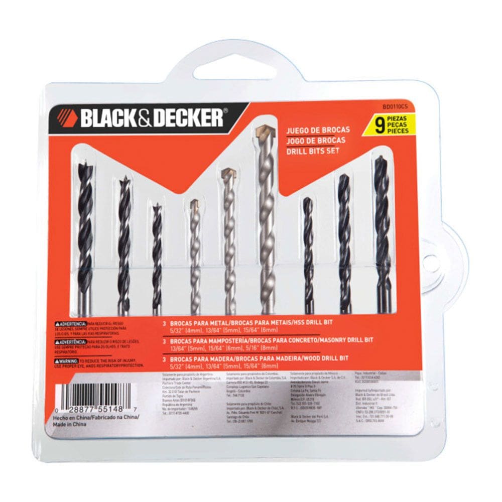 6 Unidades Jogo de Brocas Metal Concreto e Madeira 9 Peças BlackeDeck