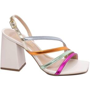 Sandália Feminina Salto Grosso Bloco Colors Branco Torricella