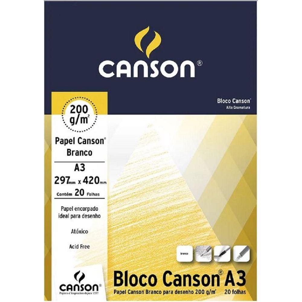 Bloco desenho branco A3 200g com 20 folhas Canson