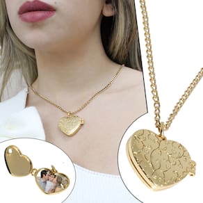 Colar Relicário Coração Dourado  Semijoia Moda Feminina Corrente Groumet Dia das Mães 18k