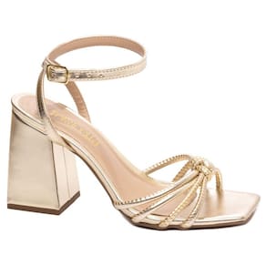 Sandália Feminina Salto Grosso Metal Ouro Light Amarelo Torricella