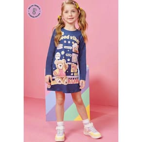 Vestido Infantil Manga Longa Good Vibes Estampado Kukiê Ref: 63958 3/6