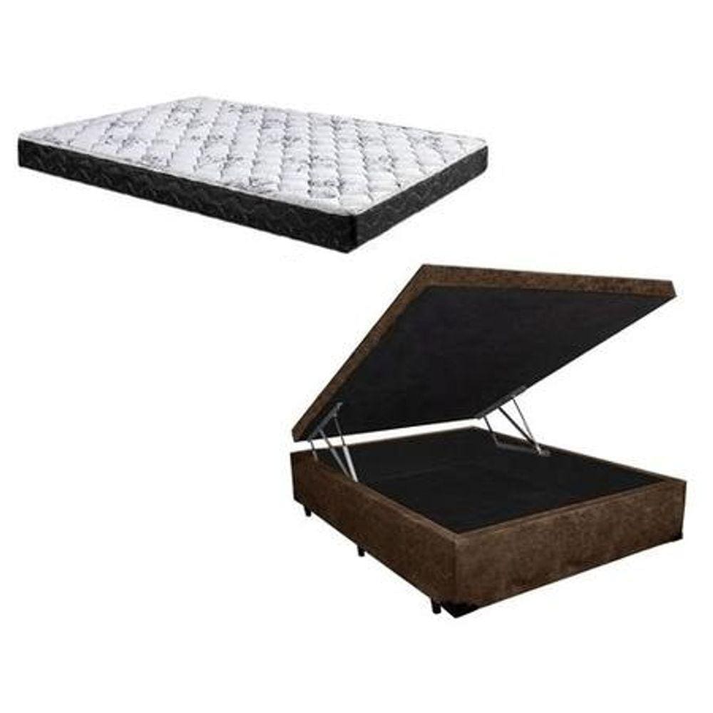 Cama Box Baú Casal Confort Suede Marrom Com Colchão Casal Confort Molas Ensacada 61x138x188