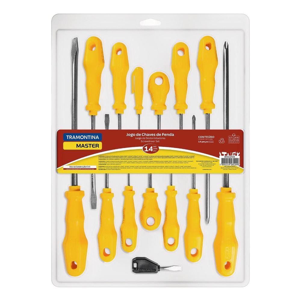 Jogo de Chaves Fenda/Philips Tramontina 14 Peças Amarelo - 41516514
