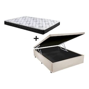 Cama Box Baú Casal Conforto Suede Bege + Colchão Casal Conforto Espuma D33 24x138x188