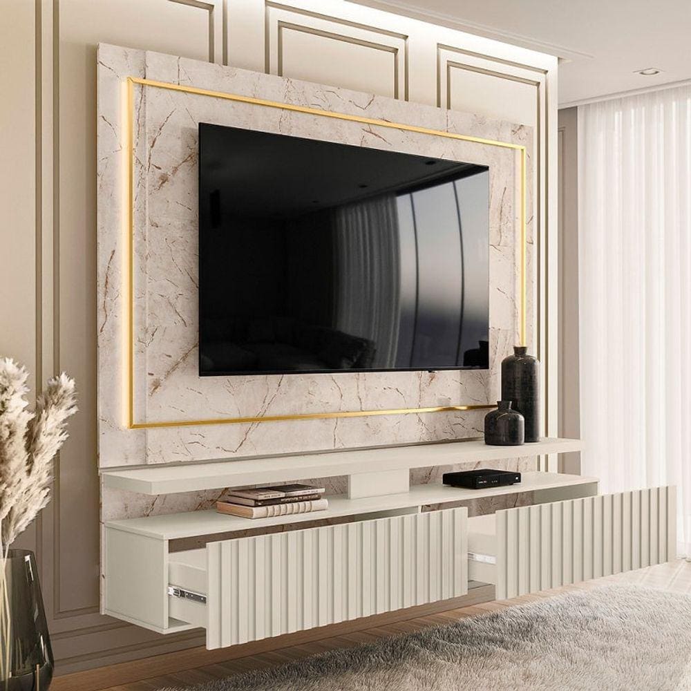 Estante Gaia para TV de até 75 polegadas - CALACATA / OFF WHITE - Madetec