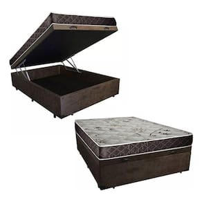 Cama Box Baú Casal Conforto Suede Marrom + Colchão Casal Conforto Espuma D23 14x138x188