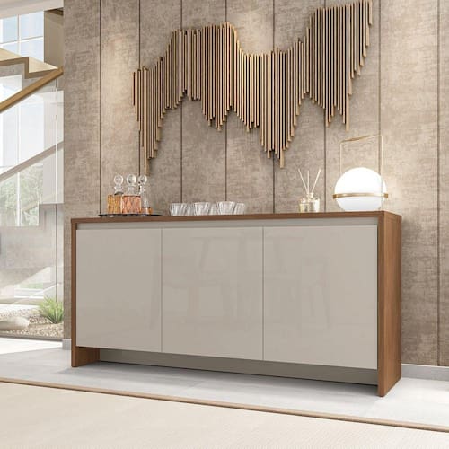 imagem-Balcão Buffet 3 Portas 1 Gaveta 160cm Madrid Cedro/Off White - Bege