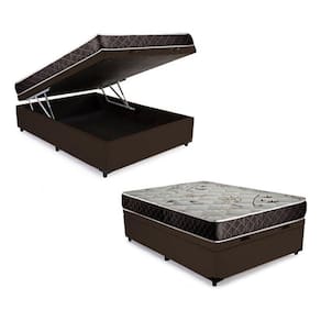 Cama Box Baú Casal Conforto Sintético Marrom + Colchão Casal Conforto Espuma D33 16x138x188