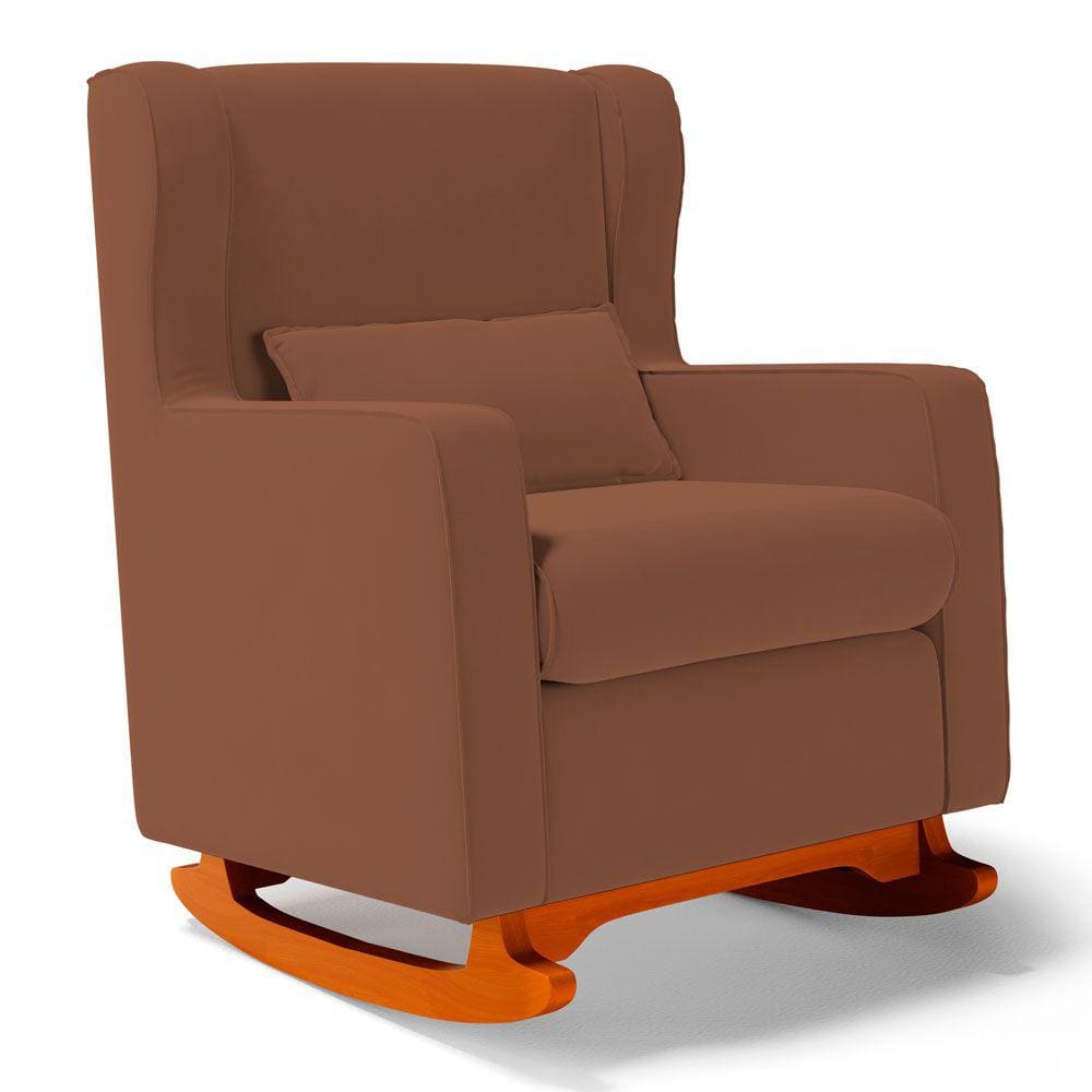 Poltrona de Amamentação e Descanso Zoe com Base Balanço Veludo Terracota - Desk Design