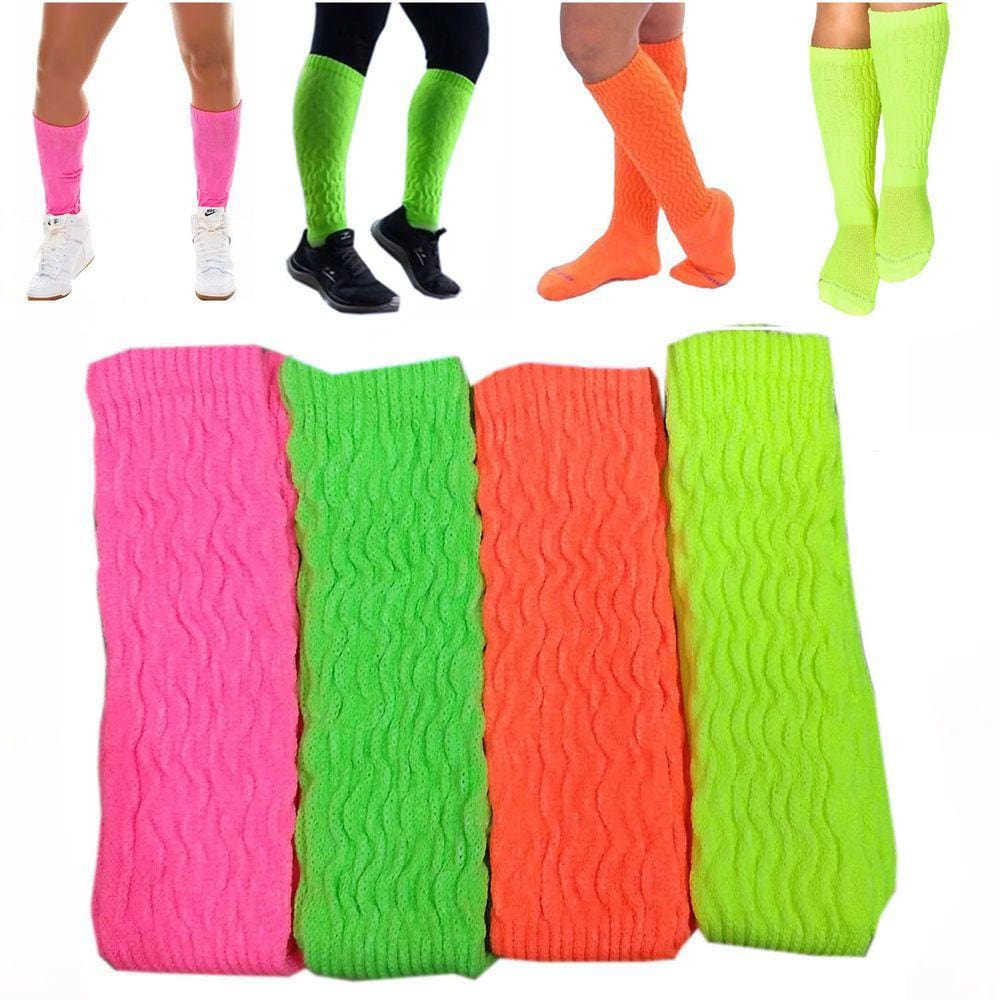 Meia Aeróbica Fitness Academia 3/4 Cano Longo Neon: Kit 2 Pares