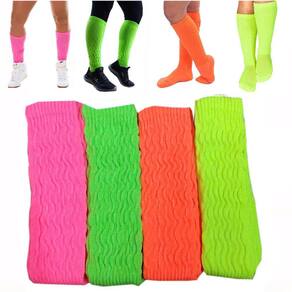 Meia Aeróbica Fitness Academia 3/4 Cano Longo Neon: Kit 2 Pares